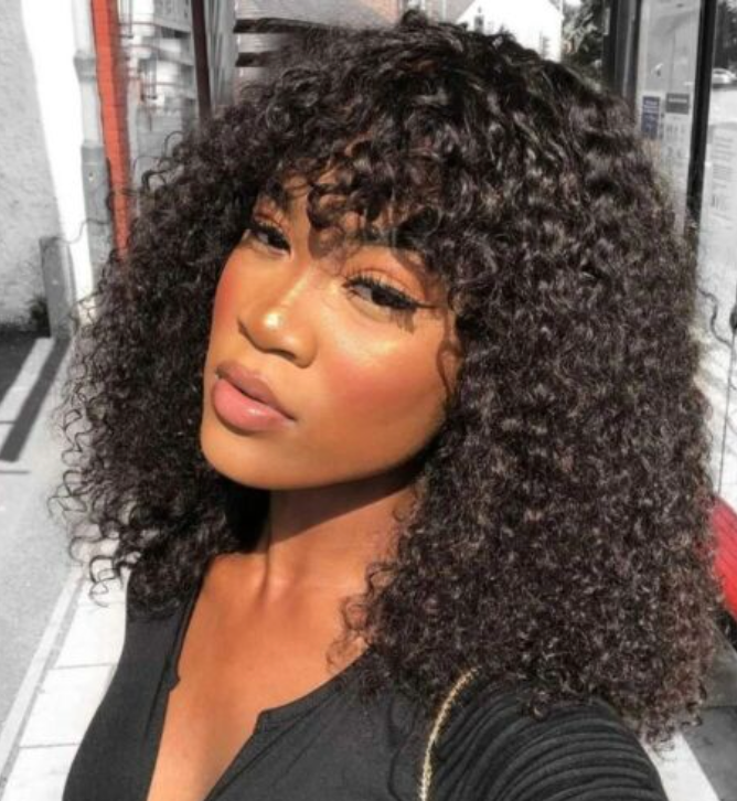 Deep Curly Wig With Bangs